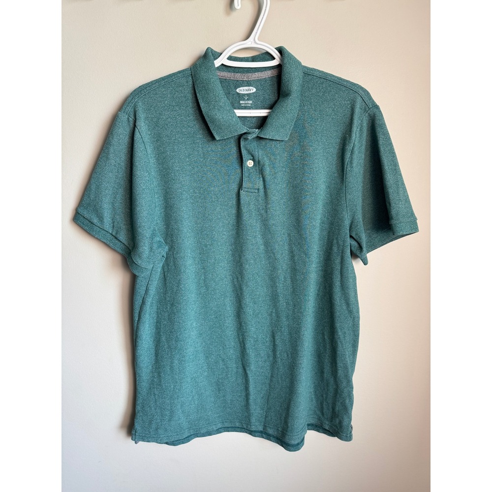 Old Navy Mens Green Heathered Core Polo L Casual Classic Preppy Stretch